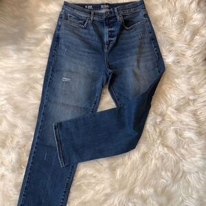 Ana Size 10 high rise straight leg distressed/patched denim jeans